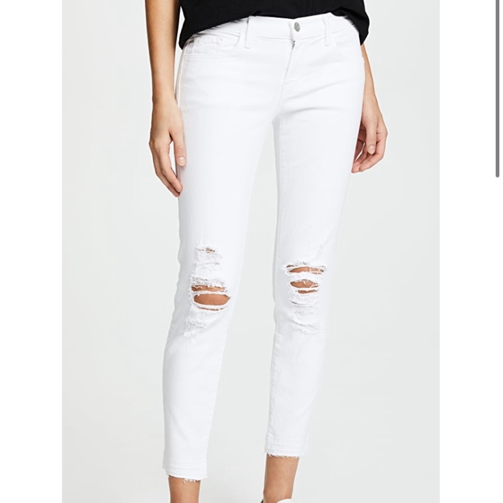 J brand cropped distressed white skinny jeans
